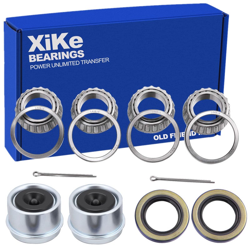 XiKe 2 Set Trailer Bearings Kit Fits for 1-1/16'' 2000-2200 Lbs Axles Trailer Wheel Hub, L44649/L44610 and 12192TB Seal OD 1.980'', Dust Cover and Cotter Pin, Rotary Quiet High Speed and Durable. - Image 1